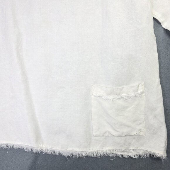 Toofan Linen Shirt Women M White Linen 3/4 Sleeve Raw Hem Pocket Boho Minimalist - Picture 2 of 10